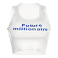 LaPose Fashion - Future Millionaire Tank Top - Basic Tops, Crop Tops, Elegant Tops, Fall-Winter 23, Printed Tops, Sleeveless Tops, Tank Tops, Tops