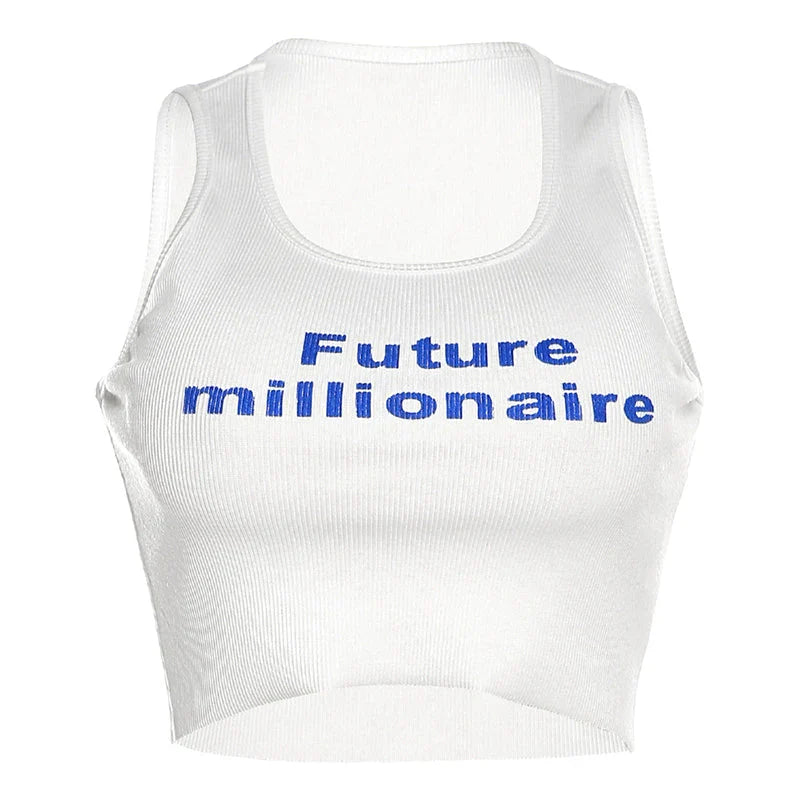 LaPose Fashion - Future Millionaire Tank Top - Basic Tops, Crop Tops, Elegant Tops, Fall-Winter 23, Printed Tops, Sleeveless Tops, Tank Tops, Tops