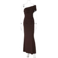 Hayat One-Shoulder Ruched Maxi Dress - Brown