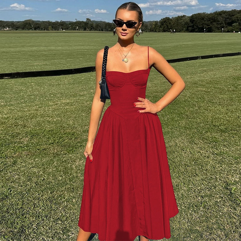 Kadence Square Neck Maxi Dress - Red