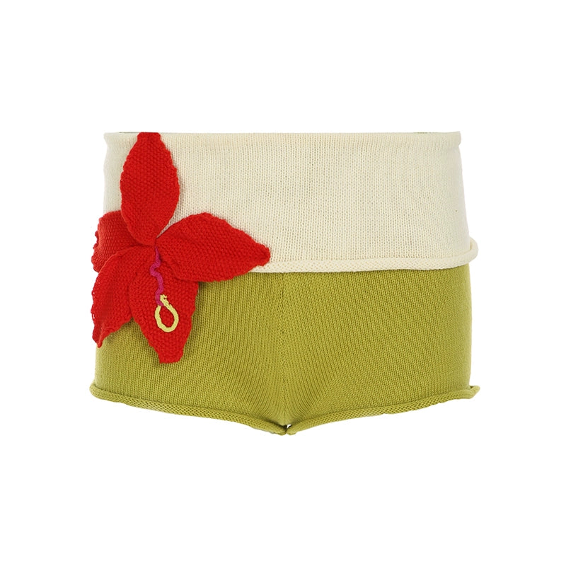 Florence Knitted Floral Shorts - Green