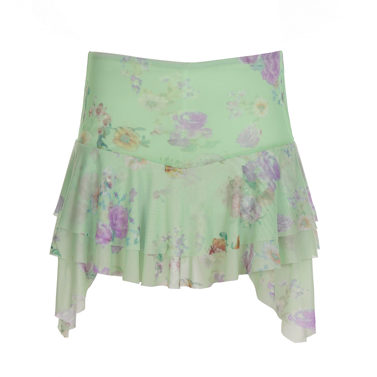Kaelynn Floral Asymmetric Mini Skirt - Green