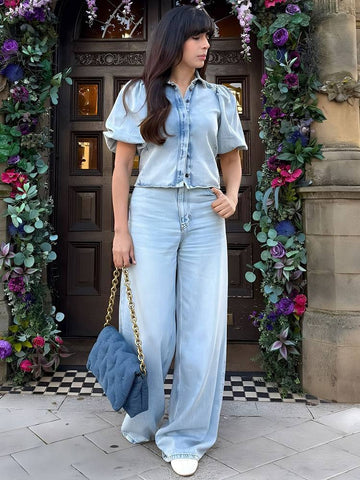 Freyja Denim Wide-Leg Pant Set