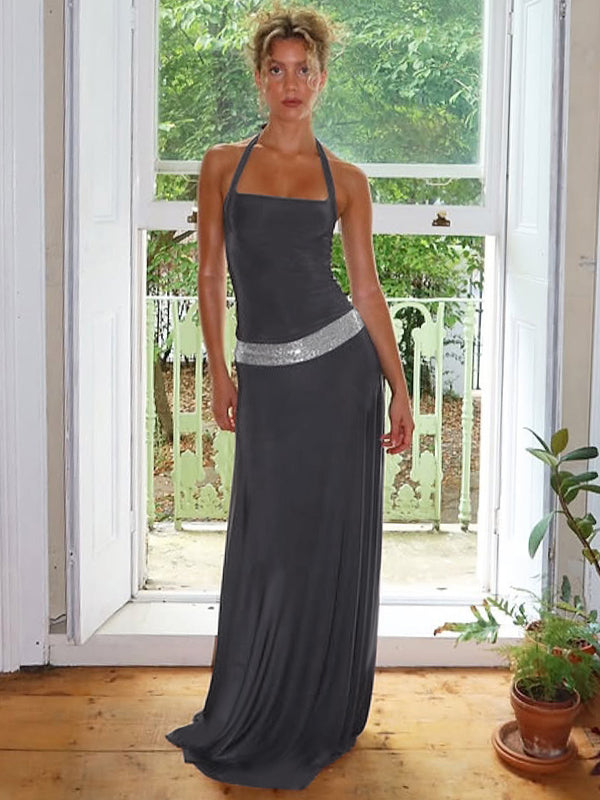 gray halter maxi dress Eleanor Sequin Halter Maxi Dress – LaPose