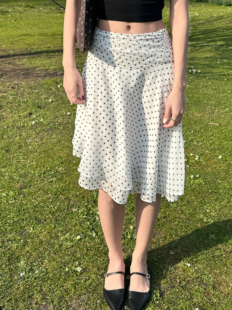 Izel Polka Dot Mesh Midi Skirt