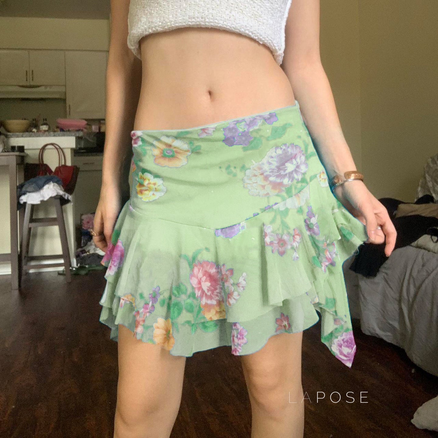 Kaelynn Floral Asymmetric Mini Skirt