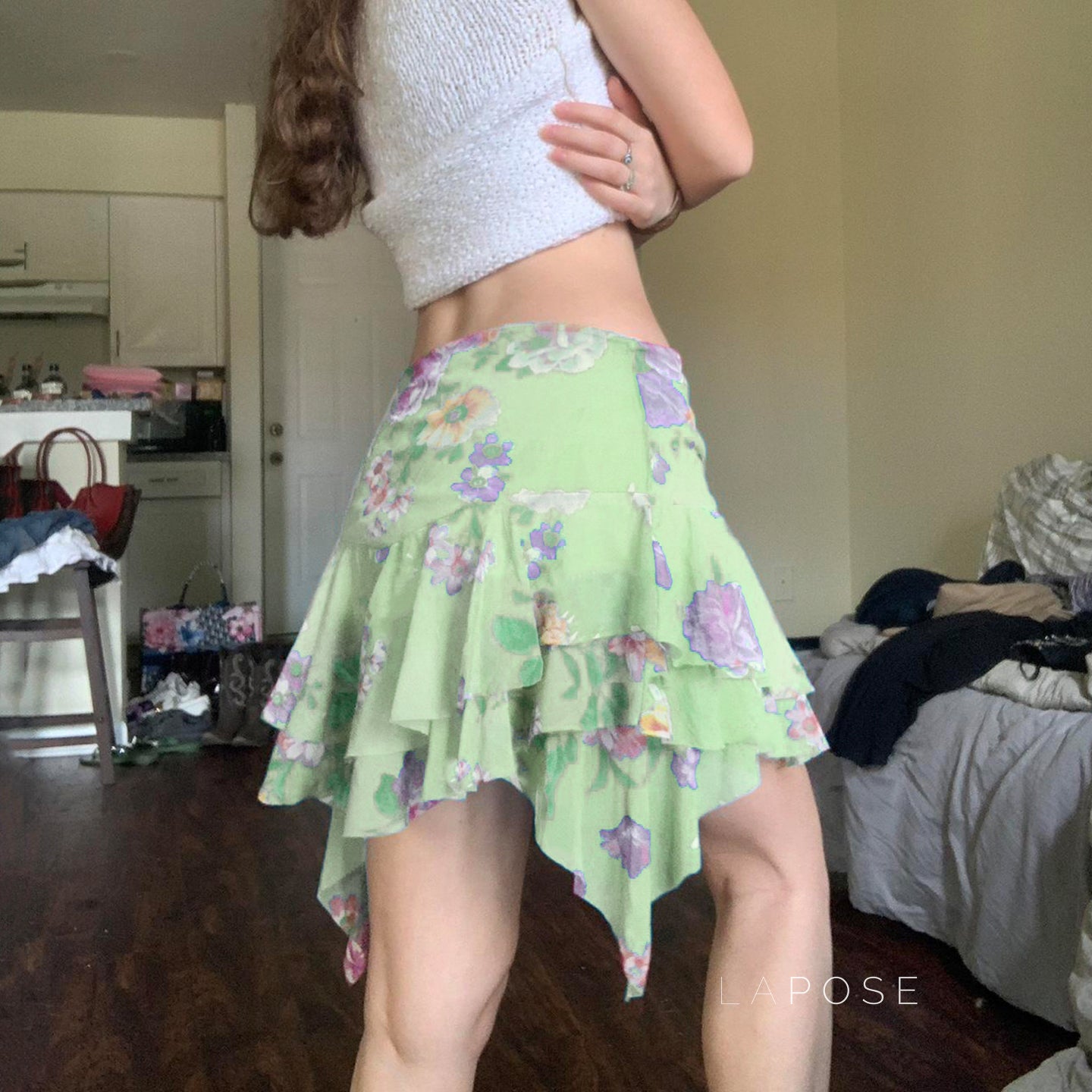 Kaelynn Floral Asymmetric Mini Skirt