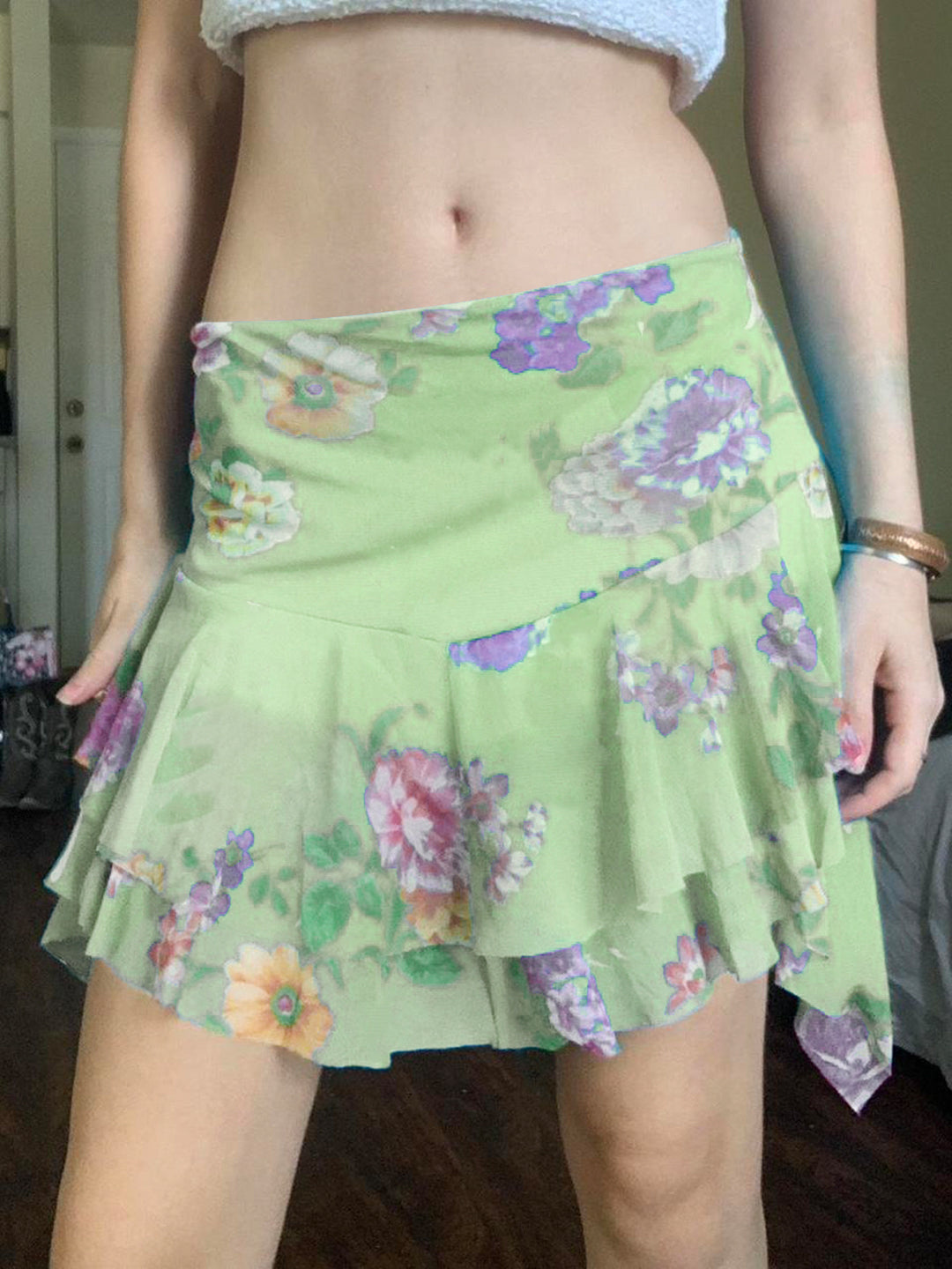 Kaelynn Floral Asymmetric Mini Skirt
