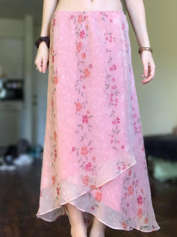 Zalayah Pink Floral Mesh Maxi Skirt