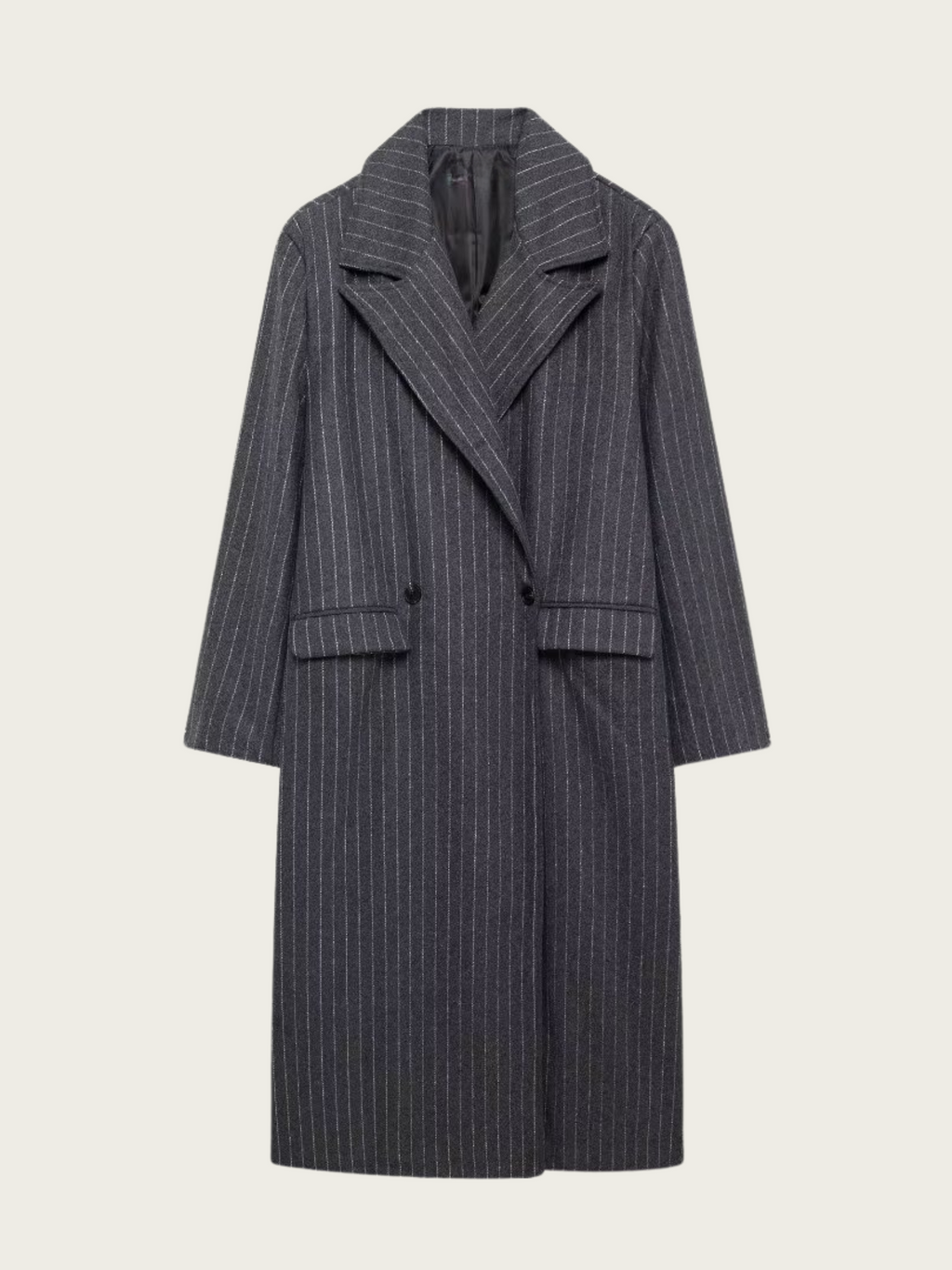 Kassidee Striped Lapel Long Coat