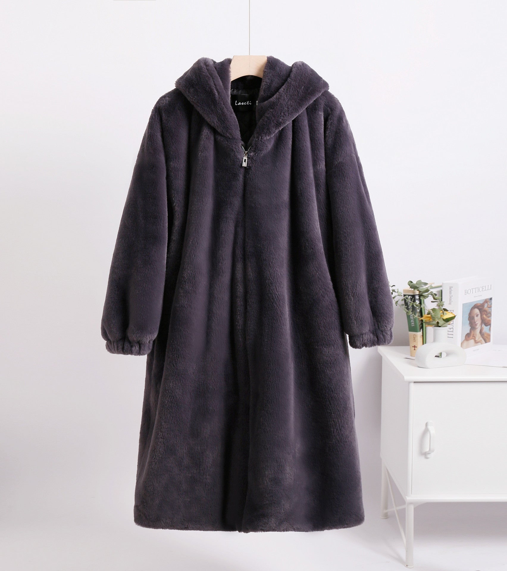 Anai Long Hooded Faux Fur Coat - Dark Grey [WP100MAY]