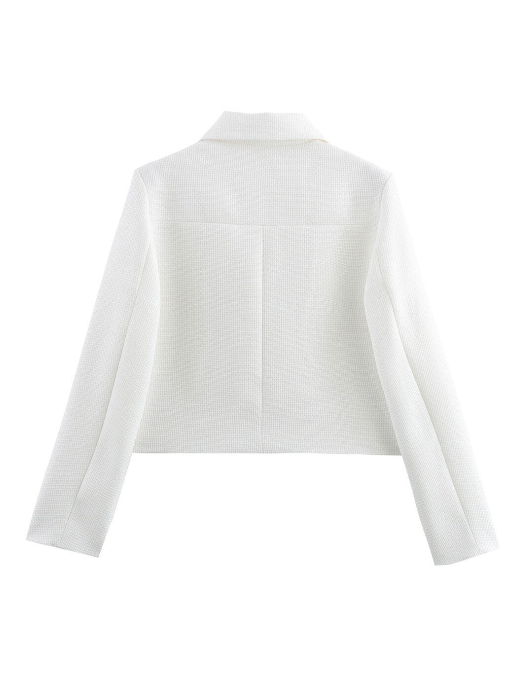 Alicia Textured Buttoned White Jacket