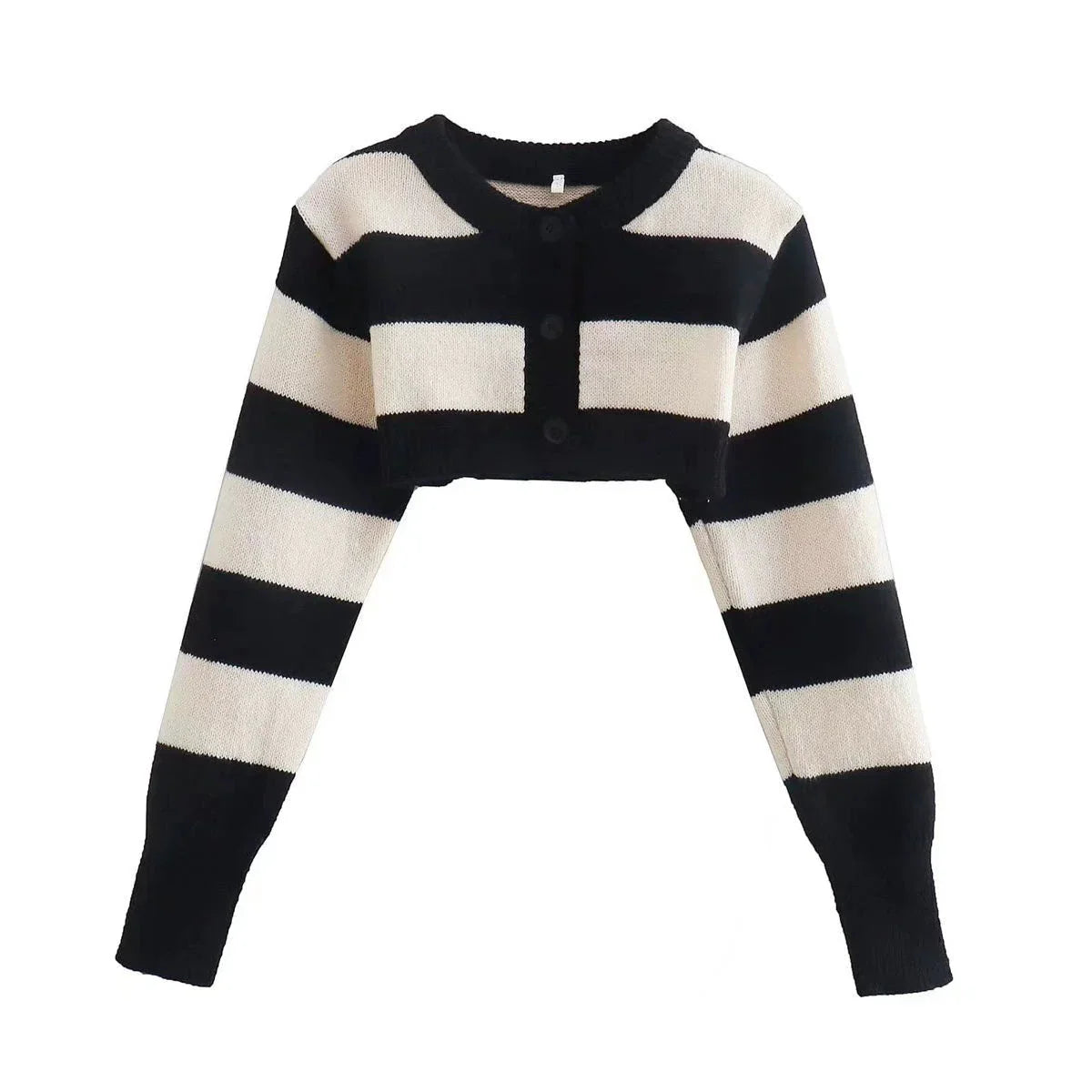 LaPose Fashion - Alonni Striped Crop Sweater - Basic Tops, Crop Sweaters, Crop Tops, Elegant Tops, Fall-Winter 23, Knitted Tops, Long Sleeve Tops, 