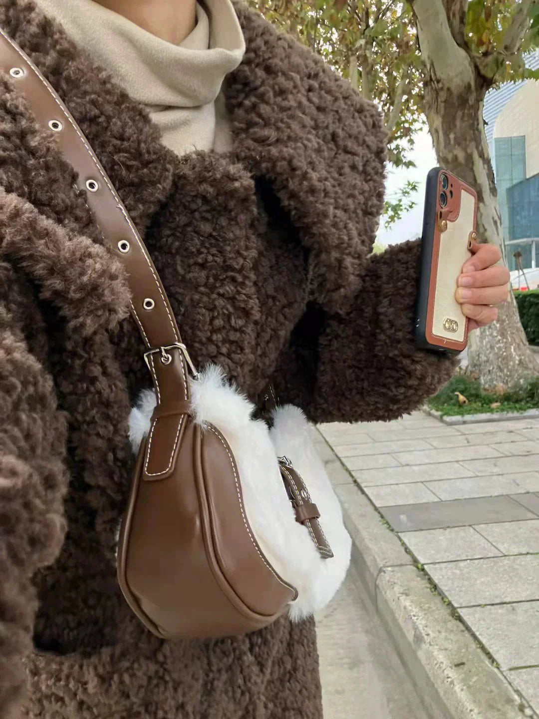 LaPose Fashion - Alyx Faux Fur Shoulder Bag - Accesories, Bags, Handbags, Plush Bags, Shoulder Bags, Winter Edit