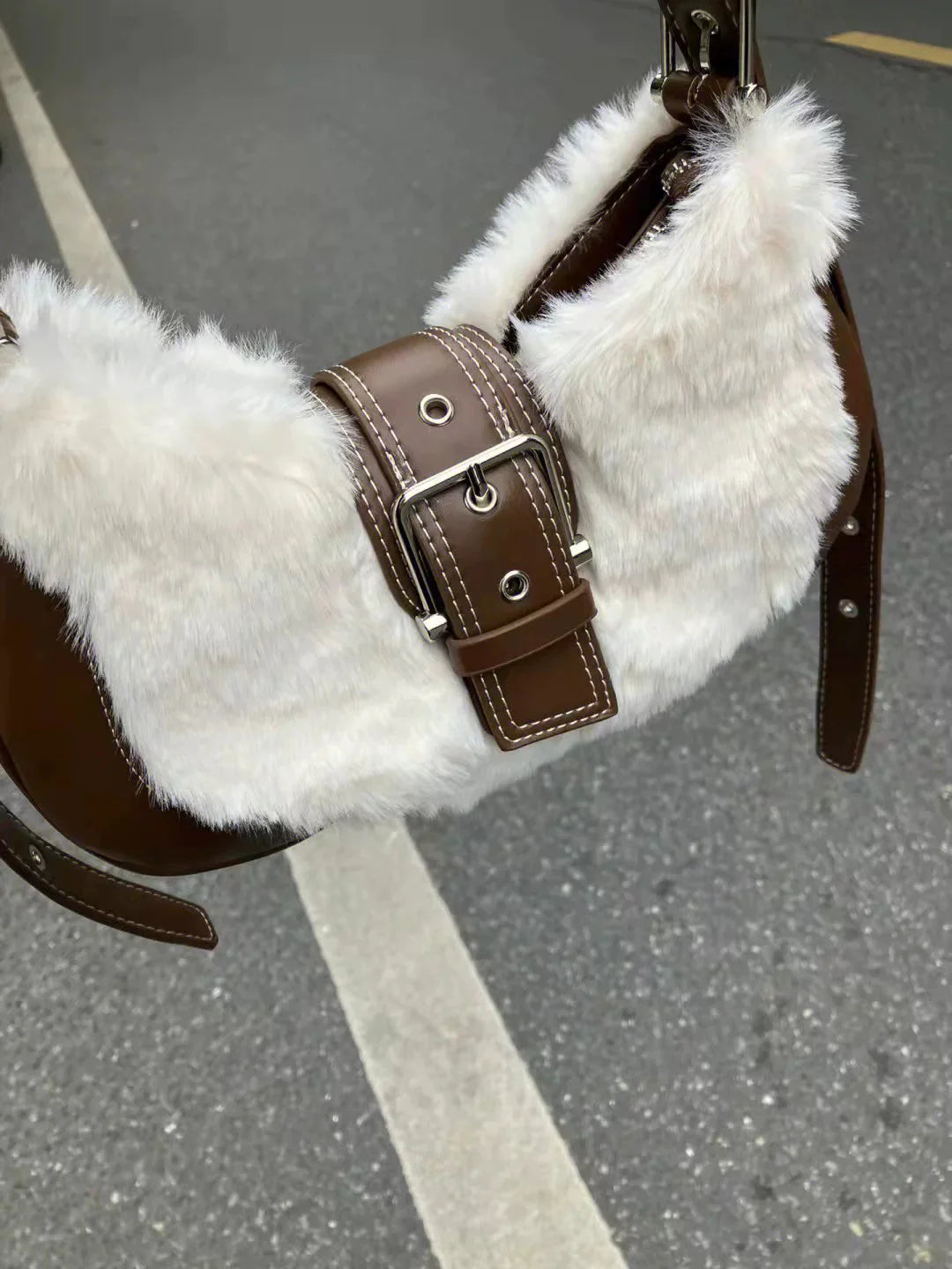 LaPose Fashion - Alyx Faux Fur Shoulder Bag - Accesories, Bags, Handbags, Plush Bags, Shoulder Bags, Winter Edit