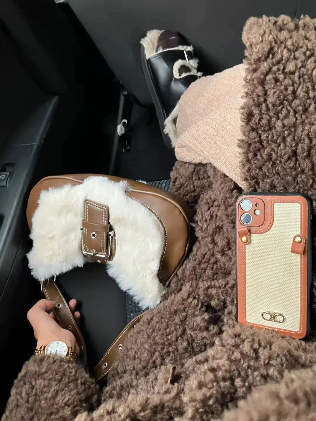 LaPose Fashion - Alyx Faux Fur Shoulder Bag - Accesories, Bags, Handbags, Plush Bags, Shoulder Bags, Winter Edit