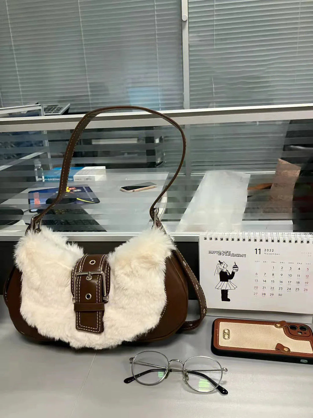LaPose Fashion - Alyx Faux Fur Shoulder Bag - Accesories, Bags, Handbags, Plush Bags, Shoulder Bags, Winter Edit