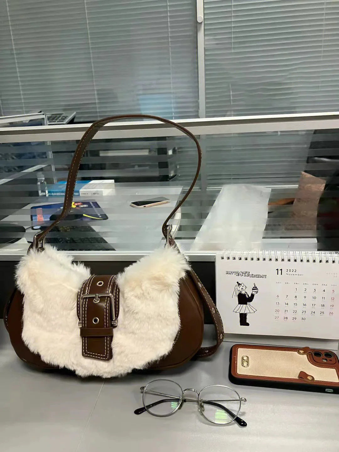 LaPose Fashion - Alyx Faux Fur Shoulder Bag - Accesories, Bags, Handbags, Plush Bags, Shoulder Bags, Winter Edit