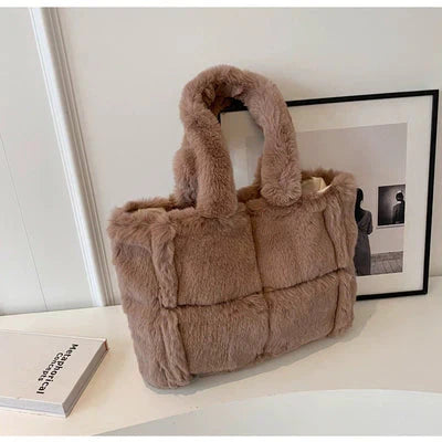 LaPose Fashion - Arden Faux Fur Plush Bag - Bags, Clean Girl, Handbags, Large Bags, Plush Bags, Shoulder Bags, Tote Bags