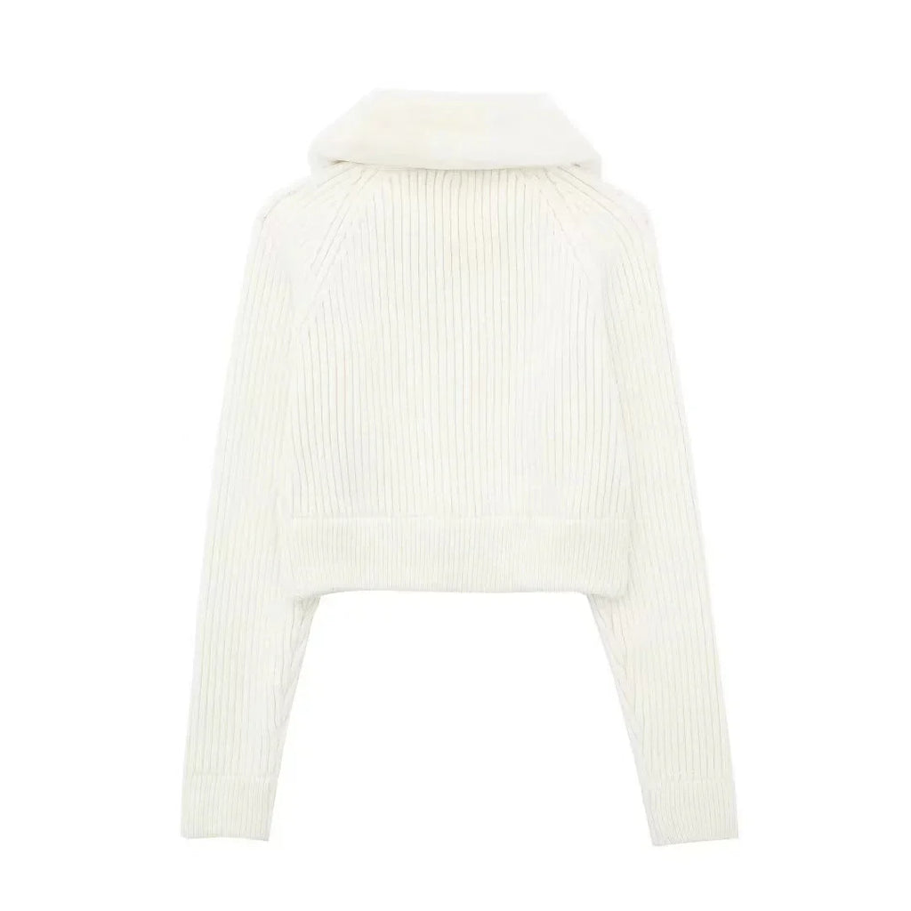 LaPose Fashion - Astrid Faux Fur Crop Knitted Jacket - Basic Tops, Cardigan, Clean Girl, Coats & Jackets, Crop Tops, Fall-Winter 23, Fur Jackets, Jackets, 