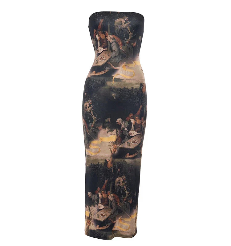 LaPose Fashion - Aviona Printed Strapless Dress - Bodycon Dresses, Daytime Dresses, Dresses, Elegant Dresses, Going Out Dresses, Maxi Dresses, Printed