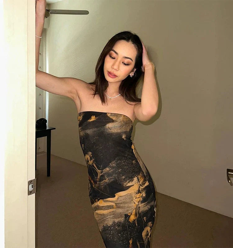 LaPose Fashion - Aviona Printed Strapless Dress - Bodycon Dresses, Daytime Dresses, Dresses, Elegant Dresses, Going Out Dresses, Maxi Dresses, Printed