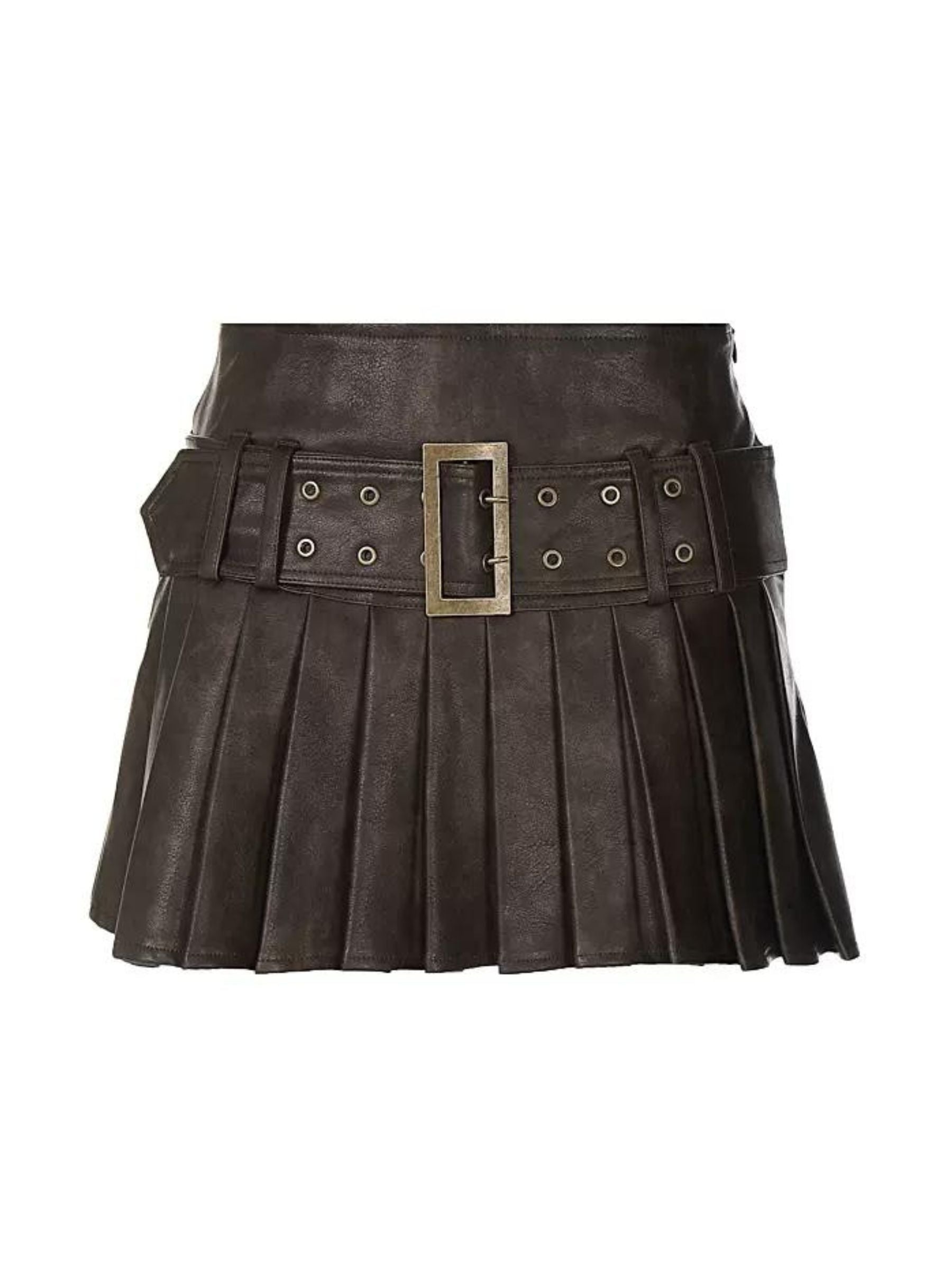 LaPose Fashion - Blythe Faux Leather Pleated Mini Skirt - A-Line Skirts, Fall Clothes, Fall-Winter 23, Fall22, Leather Skirts, Mini Skirts, Pleated Skirts, Sk