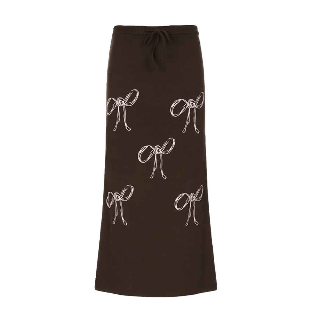 LaPose Fashion - Bow Print Maxi Skirt - A-Line Skirts, Long Skirts, Maxi Skirts, Pleated Skirt, Printed Skirts, Skirts, Vintage Skirts