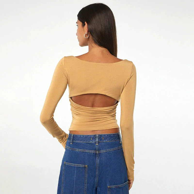 LaPose Fashion - Briasia Long Sleeve Top - Backless Tops, Basic Tops, Cut-Out Tops, Elegant Tops, Long Sleeve Tops, Tops