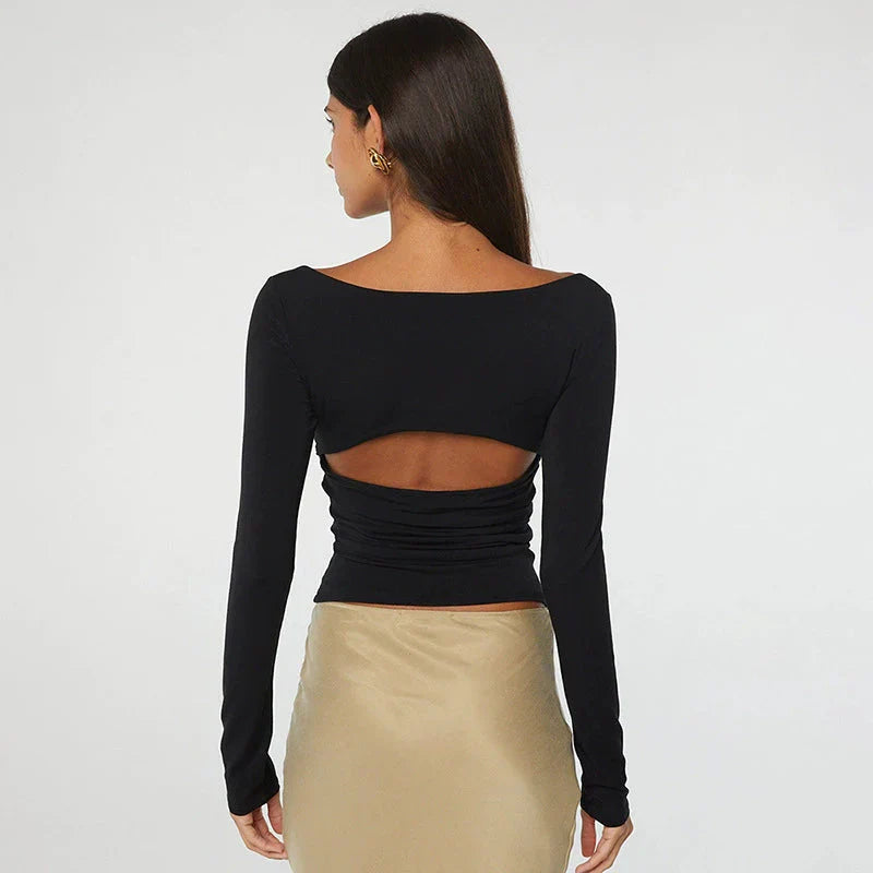 LaPose Fashion - Briasia Long Sleeve Top - Backless Tops, Basic Tops, Cut-Out Tops, Elegant Tops, Long Sleeve Tops, Tops