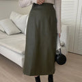 LaPose Fashion - Cambria Faux Leather Midi Skirt - Leather Skirts, Long Skirts, Midi Skirts, Skirts