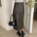 LaPose Fashion - Cambria Faux Leather Midi Skirt - Leather Skirts, Long Skirts, Midi Skirts, Skirts