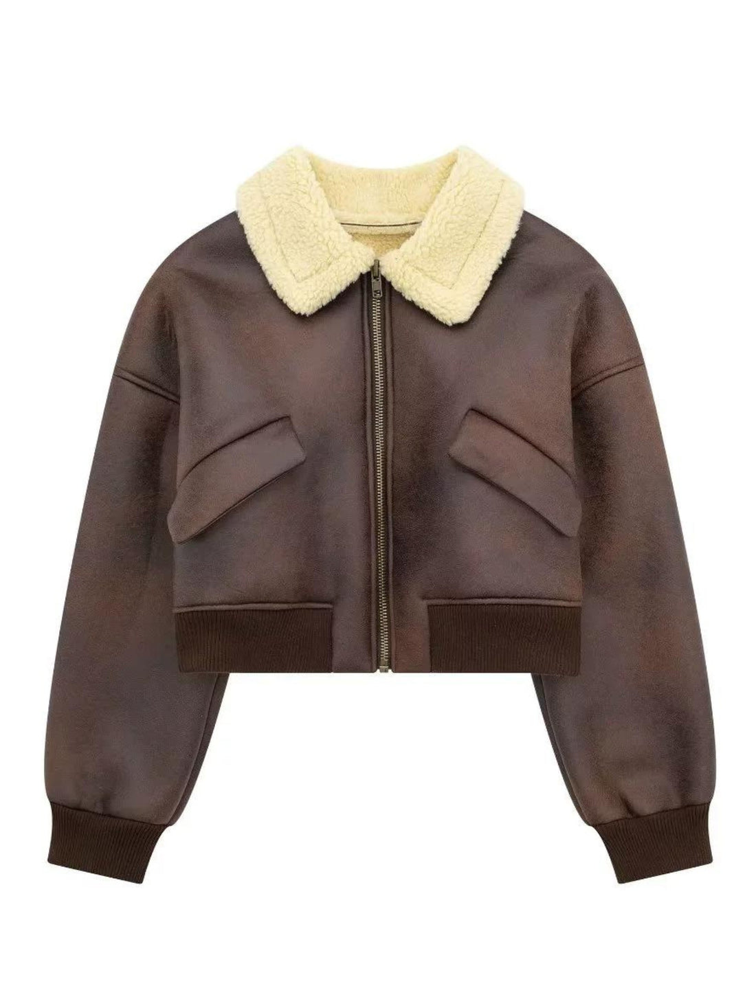 LaPose Fashion - Cecily Faux Leather Crop Jacket - Baseball Jacket, Bomber Jacket, Coats & Jackets, Crop Jackets, Jackets, Leather Jackets, Puffer Jack