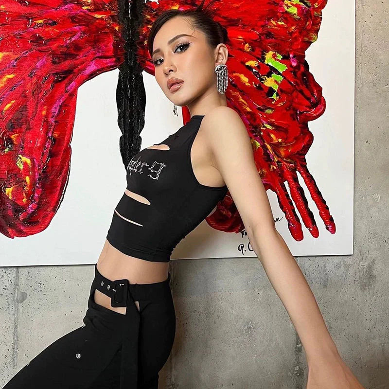 LaPose Fashion - Chapter Embellished Crop Top - Asymmetric Tops, Basic Tops, Corset Tops, Crop Tops, Elegant Tops, Sexy Tops, Sleeveless Tops, Tops