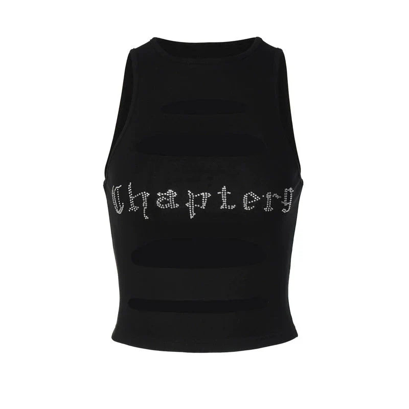LaPose Fashion - Chapter Embellished Crop Top - Asymmetric Tops, Basic Tops, Corset Tops, Crop Tops, Elegant Tops, Sexy Tops, Sleeveless Tops, Tops