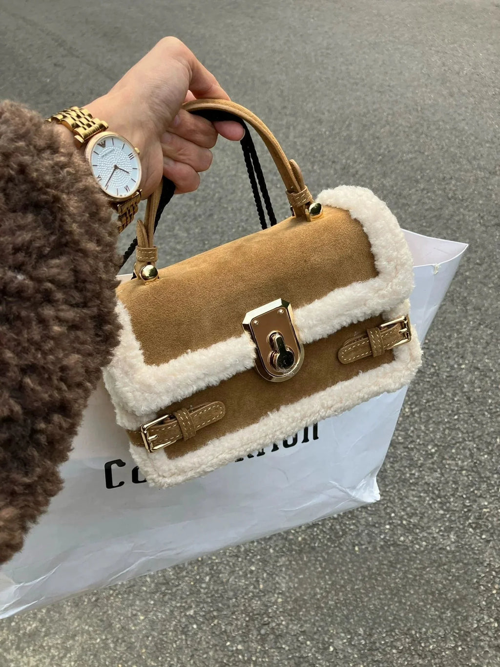 LaPose Fashion - Cohen Faux Fur Square Bag - Accesories, Bags, Handbags, Shoulder Bags, Winter Edit