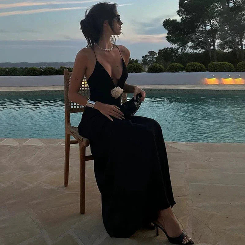 LaPose Fashion - Deliyah Deep Neck Maxi Dress - Backless Dresses, Dresses, Elegant Dresses, Formal Dresses, Little Black Dresses, Long Dresses, Maxi