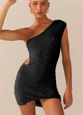 LaPose Fashion - Dianna Knit Mini Dress - Beach Dresses, Daytime Dresses, Dresses, Going Out Dresses, Mini Dresses, One Shoulder Dresses, Sexy