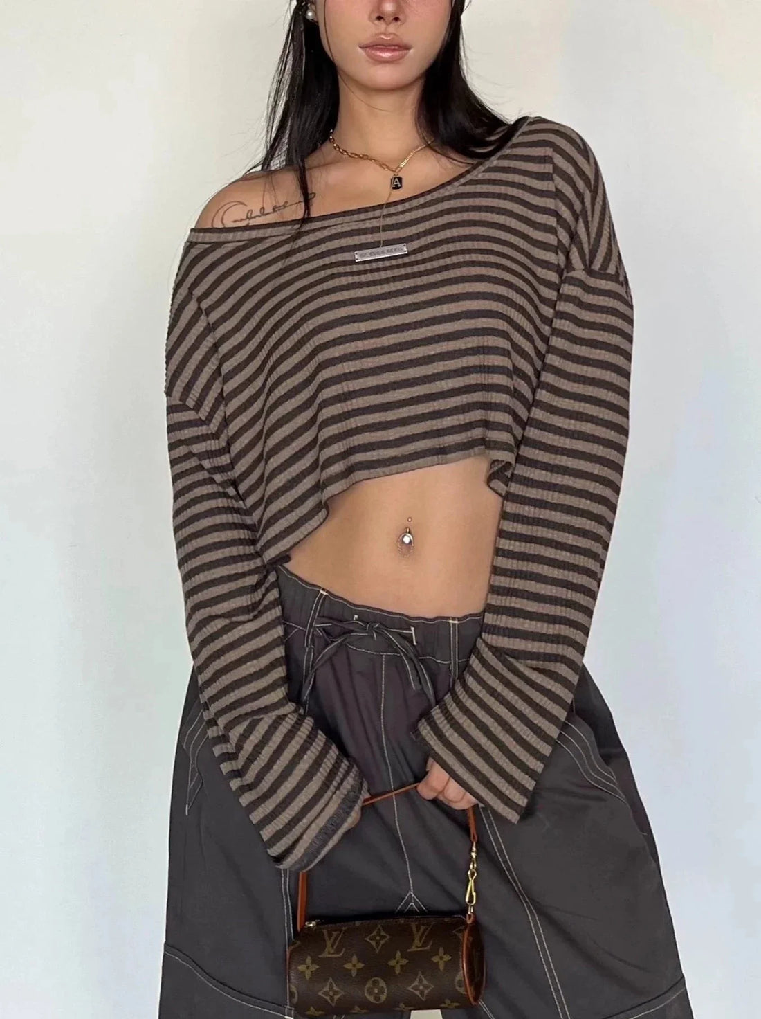 LaPose Fashion - Dillan Striped Loose Top - Basic Tops, Crop Tops, Long Sleeve Tops, Off Shoulder Tops, Oversize Tops, Tops, Winter Edit