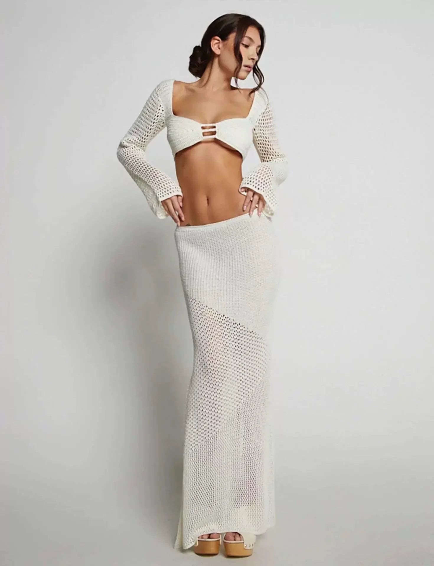 LaPose Fashion - Elani Knit Maxi Skirt Set - Crochet Sets, Knitted Sets, Matching Sets, Outfit Sets, Sets, Skirt Set, Skirts, Two Piece Sets