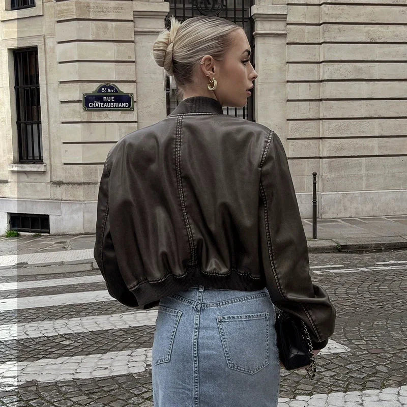 LaPose Fashion - Elsy Leather Jacket - Bomber Jacket, Coats & Jackets, Crop Jackets, Fall-Winter 23, Jackets, Leather Jackets, Puffer Jacke