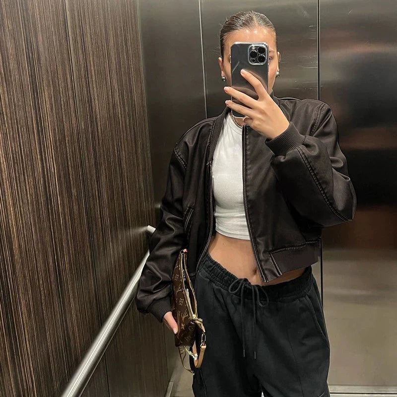 LaPose Fashion - Elsy Leather Jacket - Bomber Jacket, Coats & Jackets, Crop Jackets, Fall-Winter 23, Jackets, Leather Jackets, Puffer Jacke