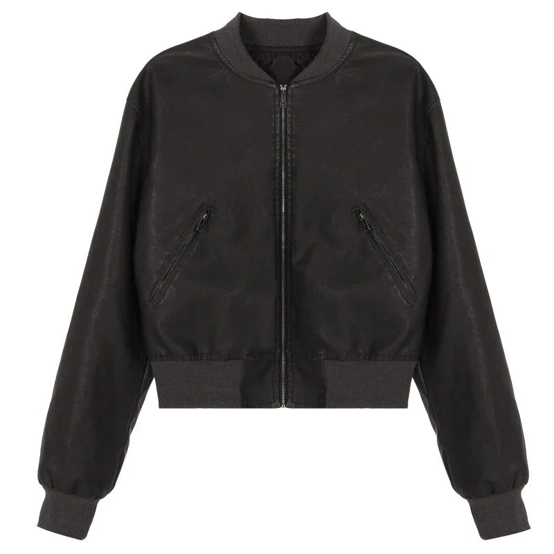 LaPose Fashion - Elsy Leather Jacket - Bomber Jacket, Coats & Jackets, Crop Jackets, Fall-Winter 23, Jackets, Leather Jackets, Puffer Jacke