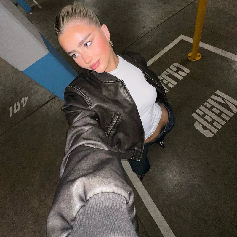 LaPose Fashion - Elsy Leather Jacket - Bomber Jacket, Coats & Jackets, Crop Jackets, Fall-Winter 23, Jackets, Leather Jackets, Puffer Jacke