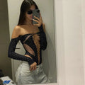 LaPose Fashion - Erza Mesh Bodysuit - Bodysuits, Long Sleeve Tops, Mesh Tops, Sexy Tops, Tops