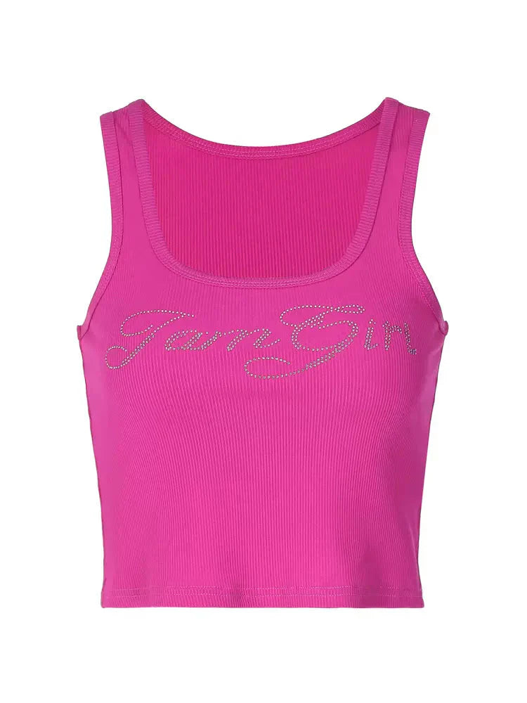 LaPose Fashion - Farm Girl Letter Print Crop Top - Basic Tops, Crop Tops, Letter Print Tops, Sexy Tops, Sleeveless Tops, Tank Tops, Tops