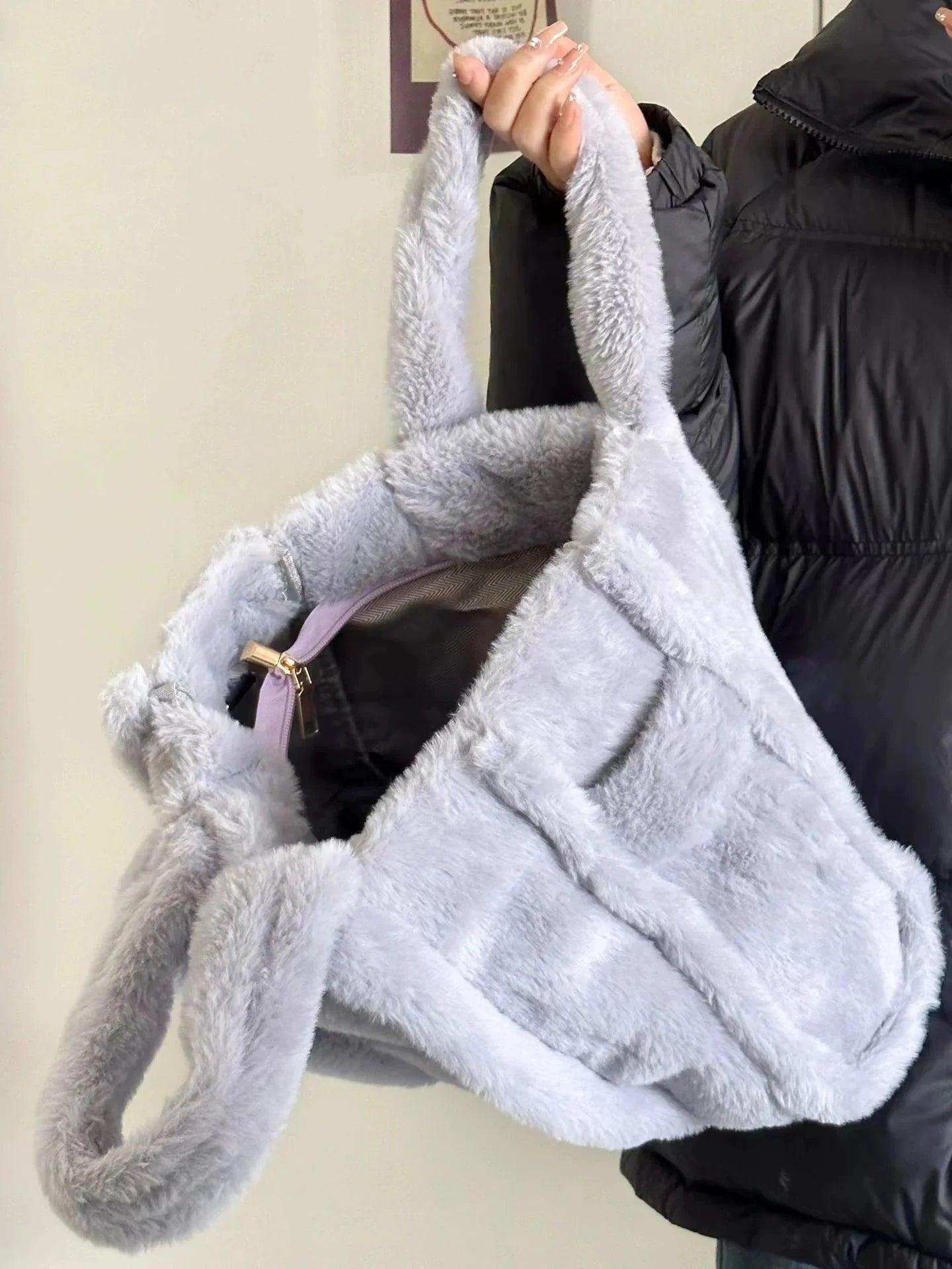 LaPose Fashion - Faux Fur Tote Bag - Bags, Handbags, Large Bags, Shoulder Bags, Tote Bags, Winter Edit