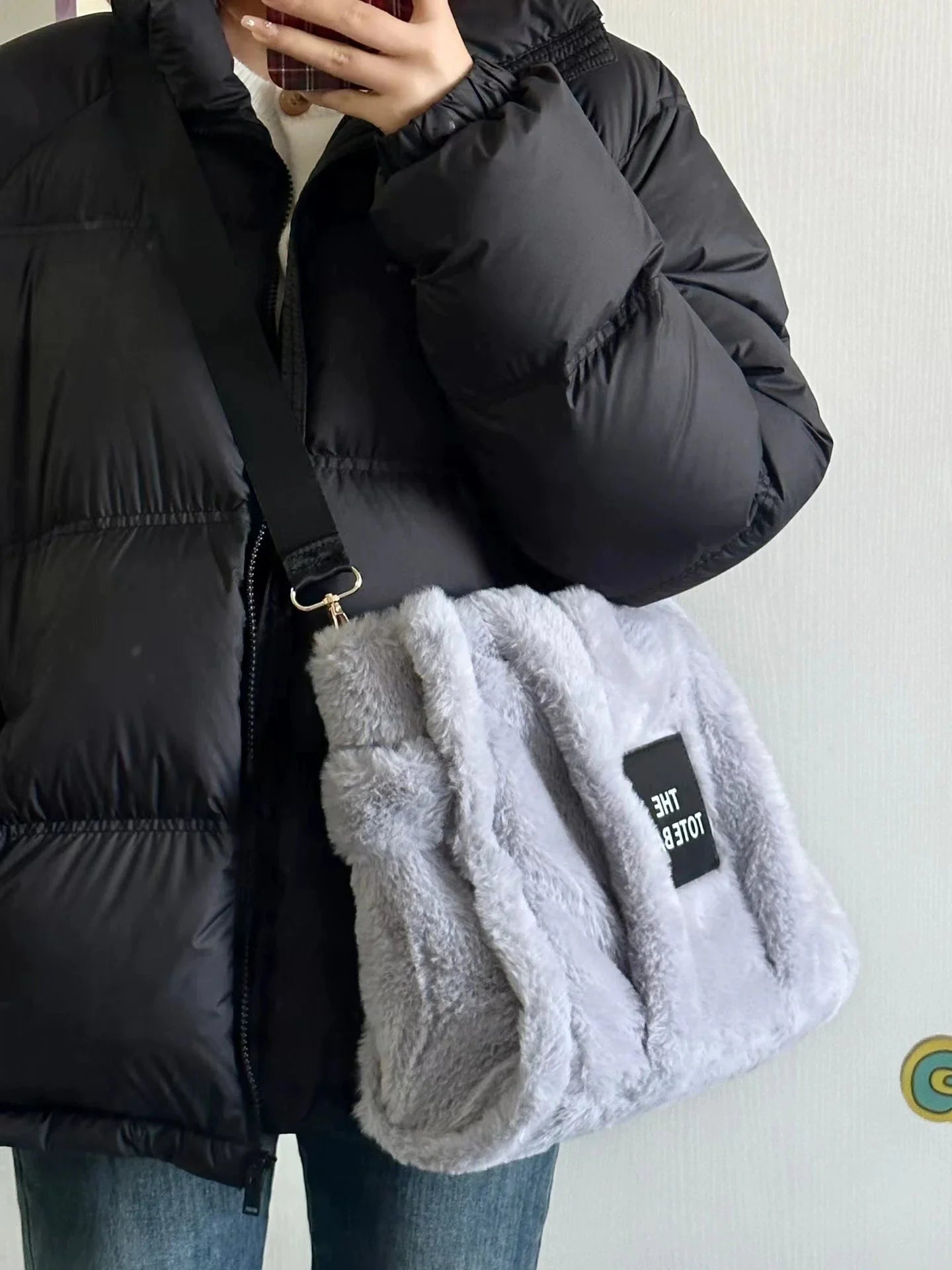 LaPose Fashion - Faux Fur Tote Bag - Bags, Handbags, Large Bags, Shoulder Bags, Tote Bags, Winter Edit