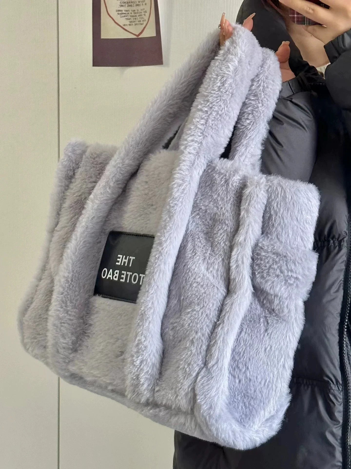 LaPose Fashion - Faux Fur Tote Bag - Bags, Handbags, Large Bags, Shoulder Bags, Tote Bags, Winter Edit