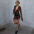 LaPose Fashion - Fern Long Sleeve Lace Mini Dress - Dresses, Fairy Dresses, Lace Dresses, Long Sleeve Dresses, Mesh Dresses, Mini Dresses, Party & Cocta